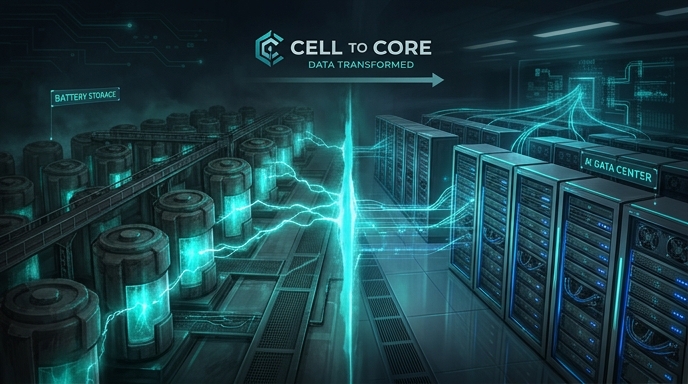 バッテリー企業がAIエネルギー分野へピボットする変革を表すビジュアル