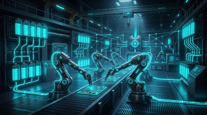 フィジカルAIロボットと大型蓄電システムが連携する未来の製造工場