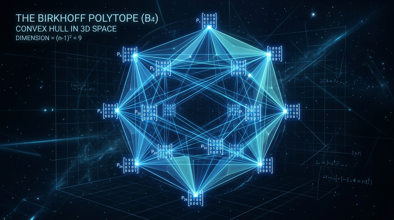 Birkhoff多面体の幾何学的構造：二重確率行列が形成する凸多面体と恒等写像の位置関係